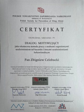 Certyfikat ukończenia szkolenia 